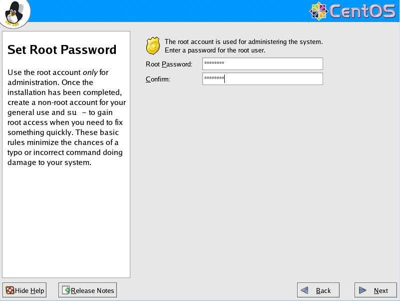 CentOS4.5 英語版 Set Root Password GUI