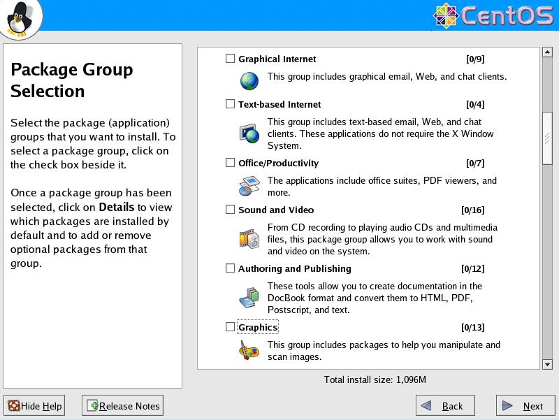 CentOS4.5 英語版 Package Group Selection GUI2