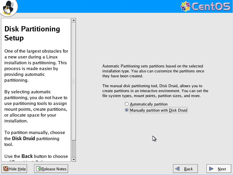 CentOS4.5 英語版 Disk Partitioning Setup GUI