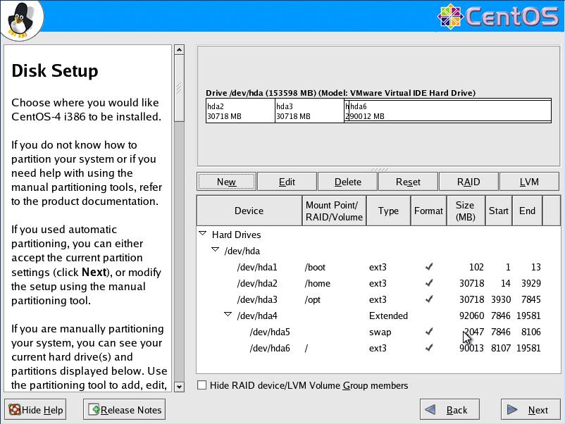 CentOS4.5 英語版 Disk Setup GUI