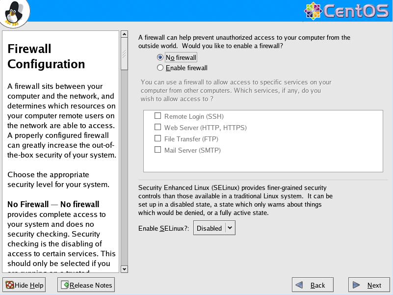 CentOS4.5 英語版 Firewall Configuration GUI